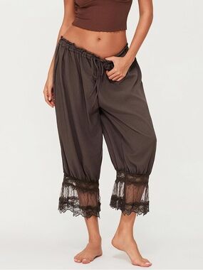 Brown Lace-Trim Wide Leg Bloomers